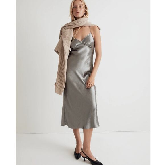 NWT Madewell The Layton Midi Slip Dress in Metallic Recycled‎ Satin Size 2 - Picture 9 of 16